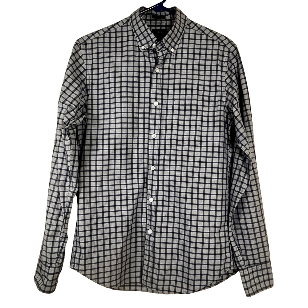 J. Crew Factory Slim Fit Button Down Shirt Men's Blue Gray Plaid Size S Preppy